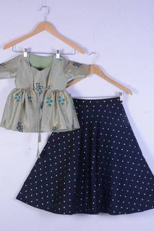 Girl Sea Green And Blue Lahenga Choli For Kids