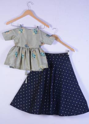 Girl Sea Green And Blue Lahenga Choli For Kids 2