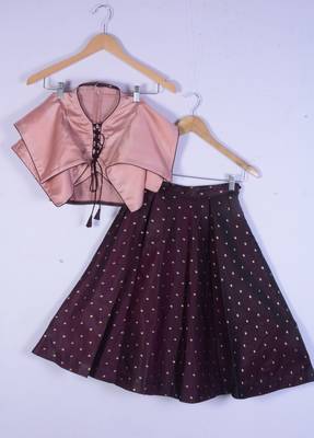 Girl Peach And Maroon Colour Lahenga Choli For Kids 1