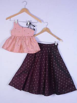 Kids Pink And Maroon Lahenga Choli Set For Girl 1
