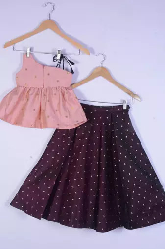 Kids Pink And Maroon Lahenga Choli Set For Girl
