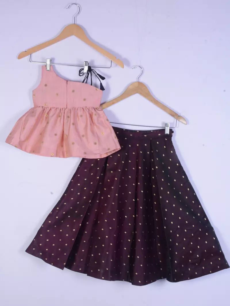 Kids Pink And Maroon Lahenga Choli Set For Girl