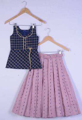 Kids Blue And Baby Pink Lahenga Choli For Girl 1