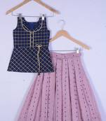 Kids Blue And Baby Pink Lahenga Choli For Girl