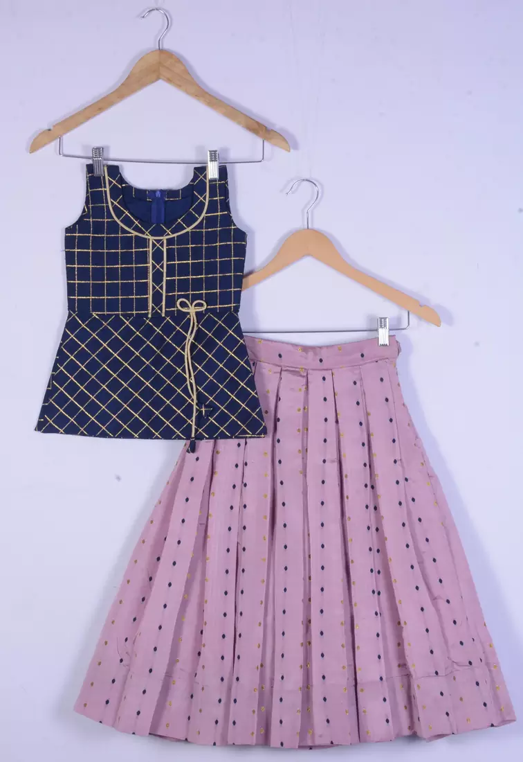 Kids Blue And Baby Pink Lahenga Choli For Girl