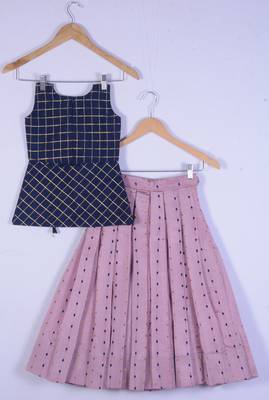 Kids Blue And Baby Pink Lahenga Choli For Girl 2
