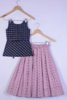 Kids Blue And Baby Pink Lahenga Choli For Girl
