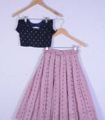 Kids Blue Blouse And Baby Pink Lahenga Choli