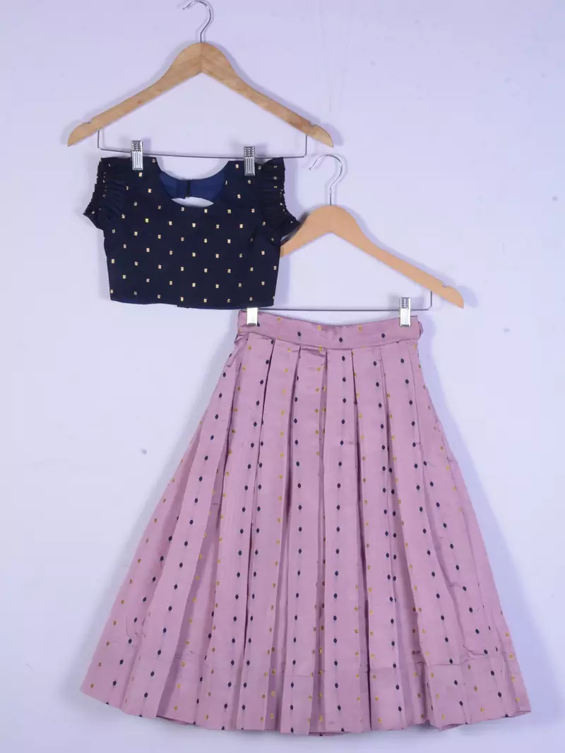 Kids Blue Blouse And Baby Pink Lahenga Choli