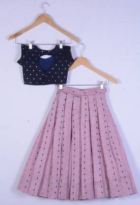 Kids Blue Blouse And Baby Pink Lahenga Choli 2