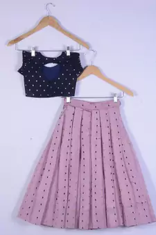 Kids Blue Blouse And Baby Pink Lahenga Choli