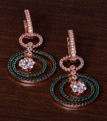 Emerald Embellished Rose Gold Plated American Diamond Earrings 216ED271 1