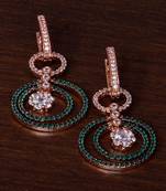 Emerald Embellished Rose Gold Plated American Diamond Earrings 216ED271