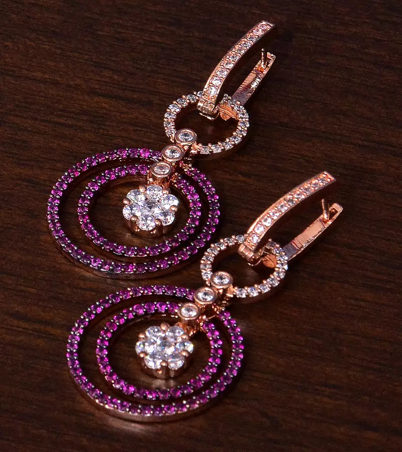 Ruby Embellished Rose Gold Plated American Diamond Earrings 216ED272