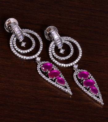 Rhodium Plated Ruby Embellished American Diamond Danglers 216ED274 1