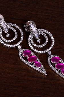 Rhodium Plated Ruby Embellished American Diamond Danglers 216ED274