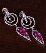Rhodium Plated Ruby Embellished American Diamond Danglers 216ED274