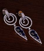 Sapphire Embellished Rhodium Plated American Diamond Earrings 216ED275
