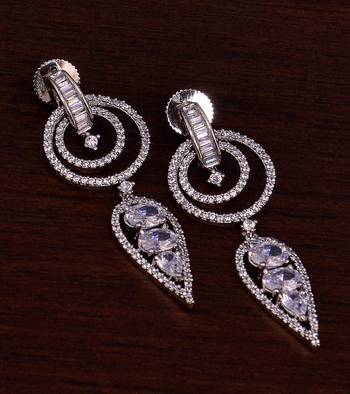 Rhodium Plated AAA CZ Embellished American Diamond Danglers 216ED276 1