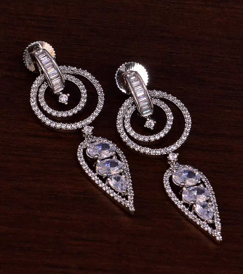 Rhodium Plated AAA CZ Embellished American Diamond Danglers 216ED276