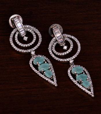 Rhodium Plated Mint Stone Embellished American Diamond Danglers 216ED277 1