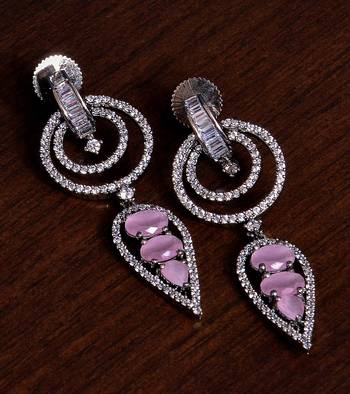 Black Gold Plated Pink Stone Embellished American Diamond Danglers 216ED278 1