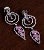 Black Gold Plated Pink Stone Embellished American Diamond Danglers 216ED278
