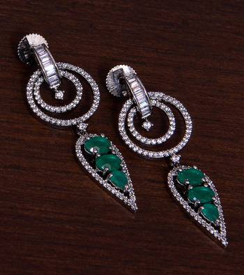 Black Gold Plated Emerald Embellished American Diamond Danglers 216ED279 1