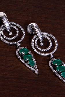 Black Gold Plated Emerald Embellished American Diamond Danglers 216ED279