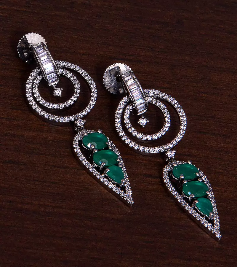 Black Gold Plated Emerald Embellished American Diamond Danglers 216ED279