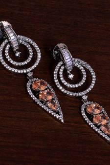Black Gold Plated Champagne Stone Embellished American Diamond Dangles 216ED280