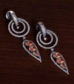 Black Gold Plated Champagne Stone Embellished American Diamond Dangles 216ED280