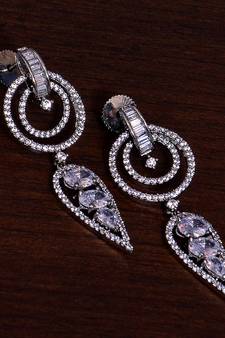 Black Gold Plated AAA CZ Embellished American Diamond Danglers 216ED281