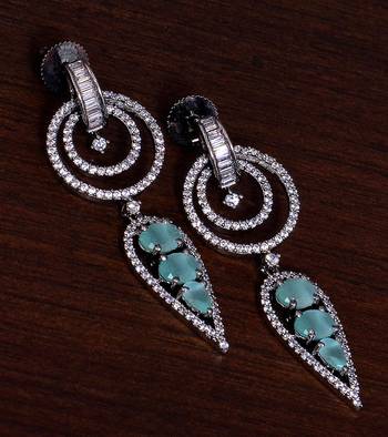 Black Gold Plated Mint Stone Embellished American Diamond Danglers 216ED282 1