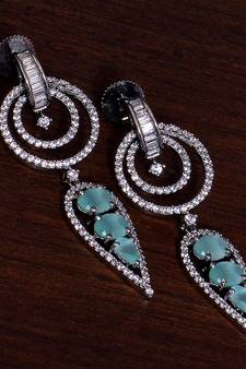 Black Gold Plated Mint Stone Embellished American Diamond Danglers 216ED282
