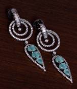 Black Gold Plated Mint Stone Embellished American Diamond Danglers 216ED282