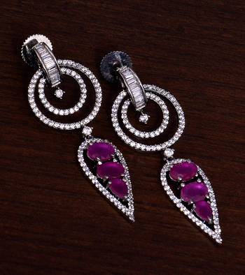 Black Gold Plated Ruby Stone Embellished American Diamond Danglers 216ED283 1