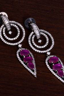 Black Gold Plated Ruby Stone Embellished American Diamond Danglers 216ED283