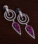 Black Gold Plated Ruby Stone Embellished American Diamond Danglers 216ED283
