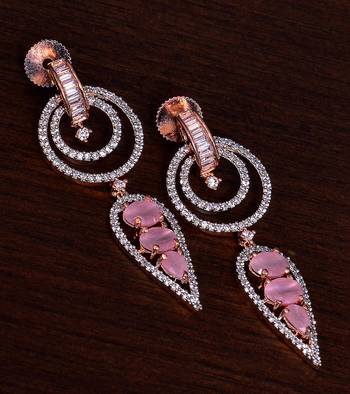 Rose Gold Plated Pink Stone Embellished American Diamond Earrings 216ED284 1