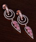 Rose Gold Plated Pink Stone Embellished American Diamond Earrings 216ED284