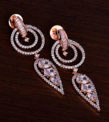 Rose Gold Plated American Diamond Earrings 216ED285 1