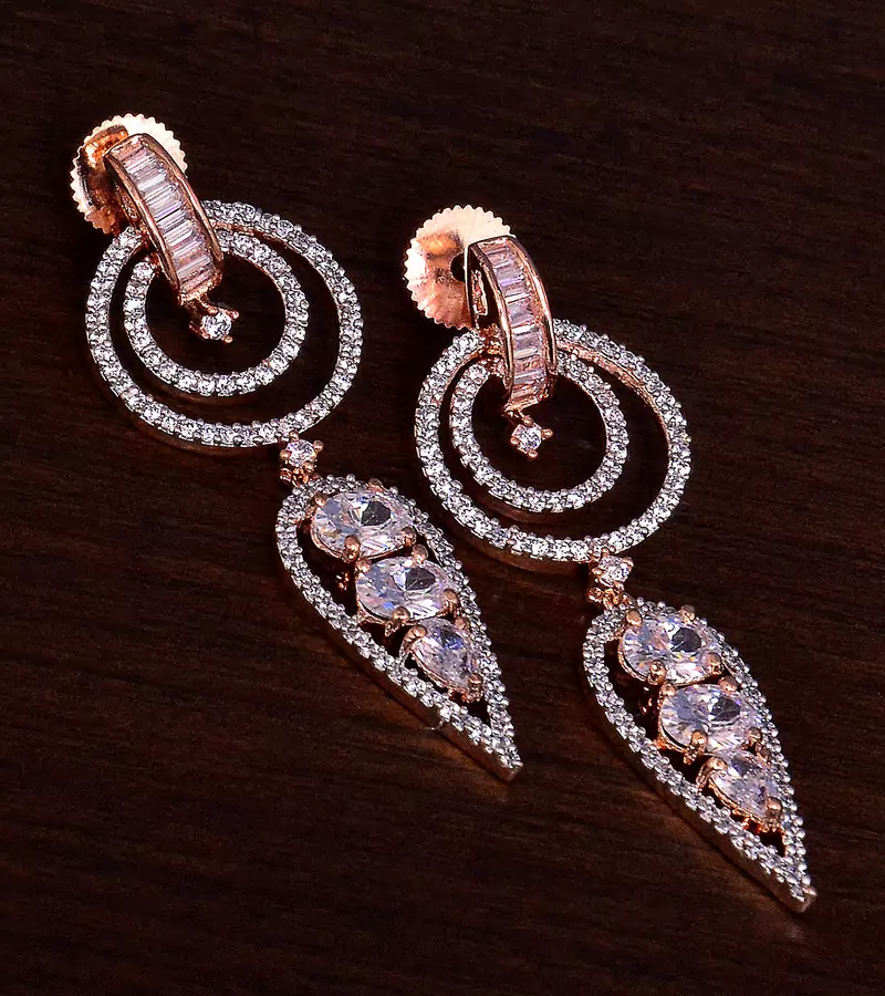 Rose Gold Plated American Diamond Earrings 216ED285