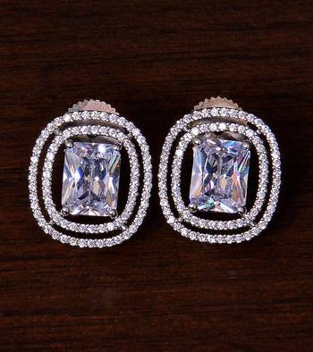Rhodium Plated American Diamond Stud 216ED286 1