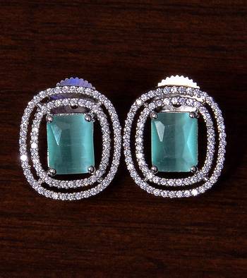 Rhodium Plated Mint Stone Embellished American Diamond Stud 216ED287 1