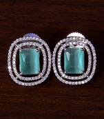 Rhodium Plated Mint Stone Embellished American Diamond Stud 216ED287