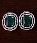Rhodium Plated Emerald Embellished American Diamond Stud 216ED289