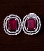 Rhodium Plated Ruby Embellished American Diamond Stud 216ED290
