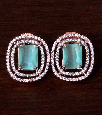 Rose Gold Plated Mint Embellished American Diamond Stud 216ED292 1