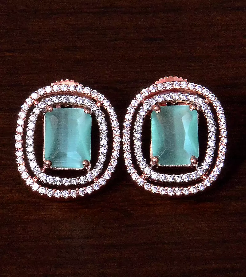Rose Gold Plated Mint Embellished American Diamond Stud 216ED292